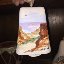  Ceramic hand painted bell with southwestern scene 