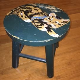  Small child's stool with a cat painted on the top 