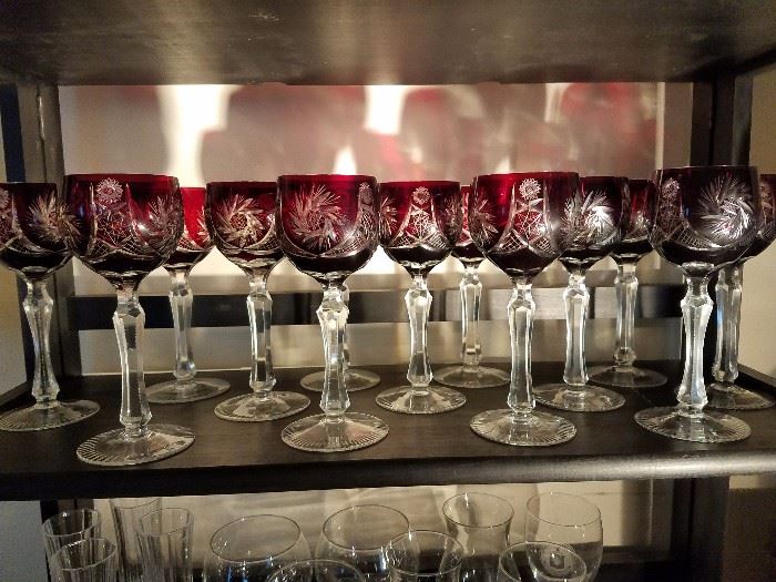 Red Crystal cut to clear Wine Goblets 