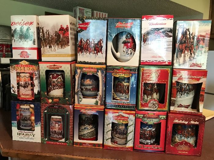 Budweiser Holiday steins still in boxes-18 consecutive years