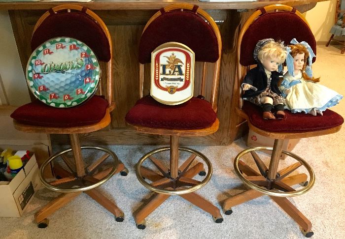Nice bar stools Odouls Wall clock, LA light, His & Hers porcelain doll set