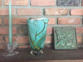 Pewabic  pottery and signed glass vase