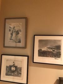 Black and white sketches and lithographs