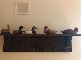 Vintage decoys and coat rack