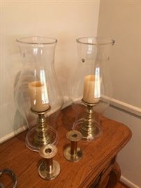 Brass candle holders with hurricane glass