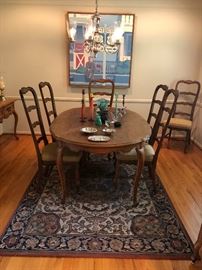 Dining Table with 6 side chairs, 2 arm chairs, additional leaves and table pads - area rug also available.  Matching sideboard... also available