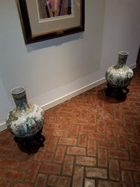 PAIR OF TIANQIUPING VASES  WITH THE BIRTHDAY SCENE OF THE GODDESS XIWANGMU ARRIVING AT THE PARTY.