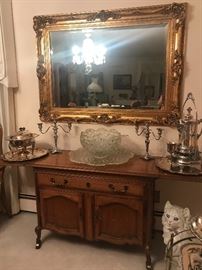 Stunning Gold Lame Antique Mirror and extendable buffet server, punch bowl and more! 