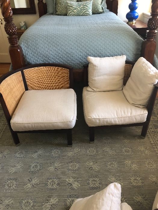 Flexform corner chairs, cane back and down cushions