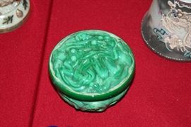 malachite art glass covered box