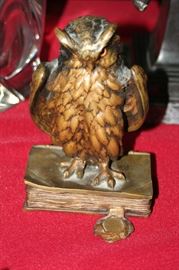 Vienna bronze owl with glass eyes and original patina