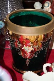 emerald green enameled and gilt venetian art glass champagne bucket
