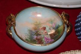 Austrian 2 handled footed bowl with hand painted scene