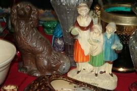 early glazed stoneware spaniel (as is) and more