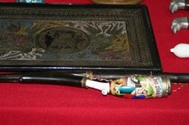 German pipe with hand painted porcelain bowl depicting a Prussian soldier