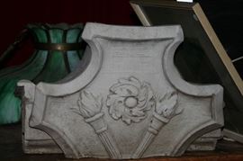 large glazed terra cotta torch & wreath architectural capital