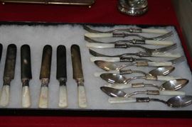mother of pearl and sterling handled 18 piece flatware set