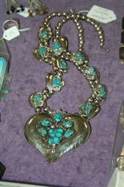 Native American Squash Blossom necklace with turquoise