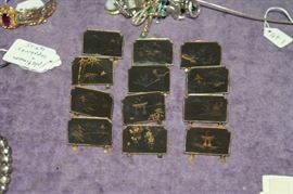 12 Japanese gold vermeil enameled place card holders