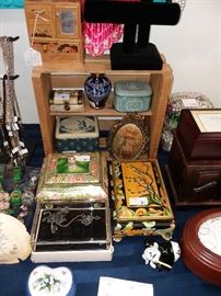 Jewelry boxes, music boxes, vintage tins, vases