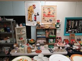 Vintage tupperware, California Pottery, Disney posters, dolls, Science kits, costume jewelry 