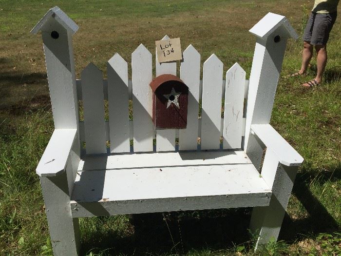  White Birdhouse Lawn Bench                     http://www.ctonlineauctions.com/detail.asp?id=750059