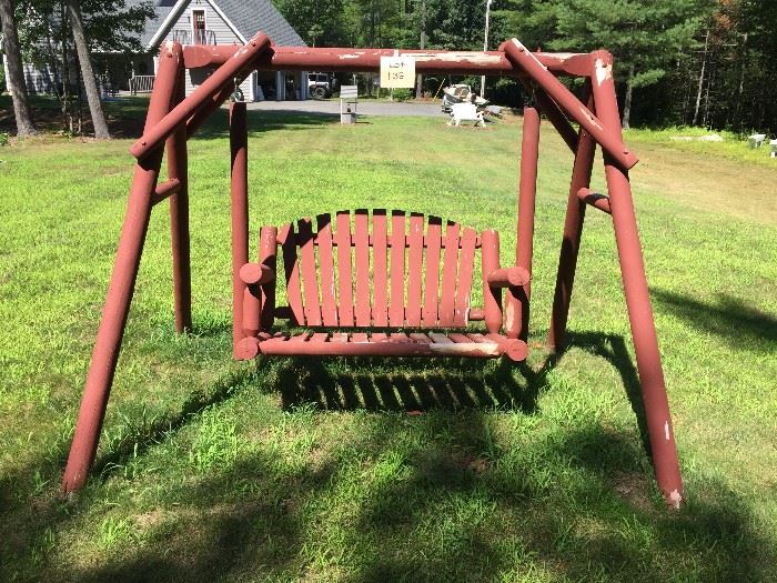  Red Log Lawn Swing on Frame              http://www.ctonlineauctions.com/detail.asp?id=750061