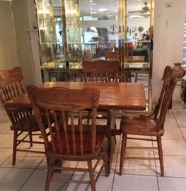 Oak Trestle Table w/ 4 Pressed Back Chairs