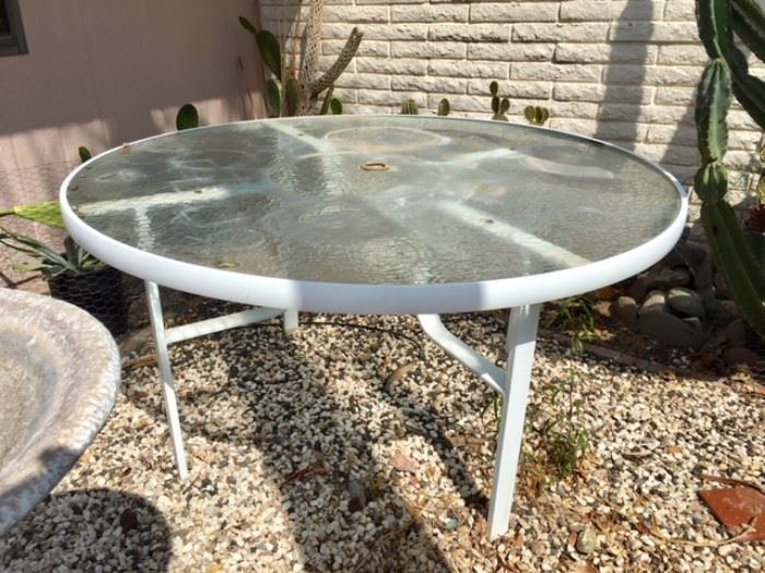 White Metal/Glass Patio Table