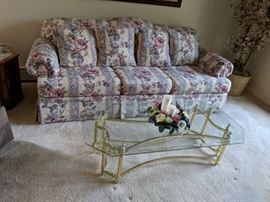 $50  Floral sofa    $40 glass top cocktail table