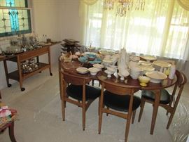 Mid-century dining set and bar cart