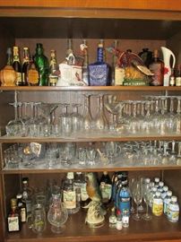 Vintage liquor bottles and glasses