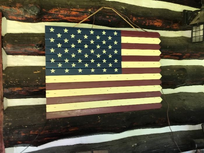 Wood carved American flag