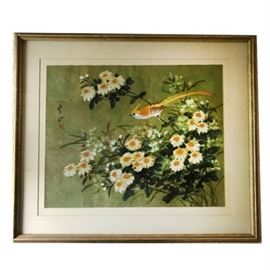 Original Chinese Painting "Bird" on Cork Paper