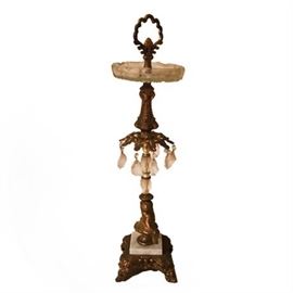 Hollywood Regency Brass & Cut Crystal Standing Ashtray