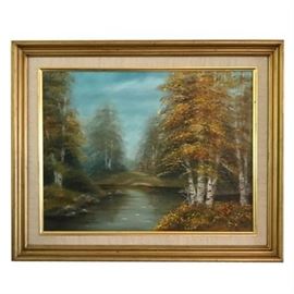 Autumn Forest Landscape Oil On Board