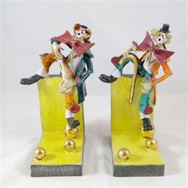 Italian Signed Ceramic Clown Bookends