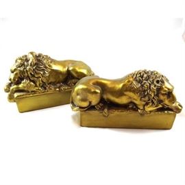Sleeping Lion Cast Brass Bookends, Antonio Canova