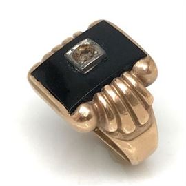 Vintage Mens Gold and Onyx Ring