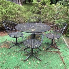 Mid-Century Woven Metal Patio Table and Chairs
