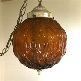 Mid-Century Amber Glass Swag Pendant Lamp