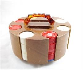 Vintage Leather Poker Chip Caddy