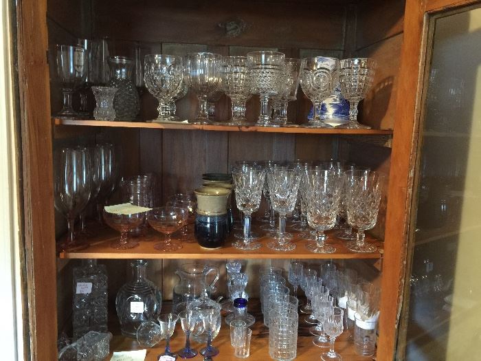top shelf is old pattern glass tumblers