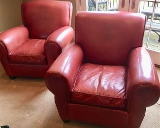 2 Pottery Barn Leather Arm Chairs measuring 38wx41dx34h 