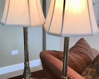 (2) Stiffel 32” H Brass Lamps with shades