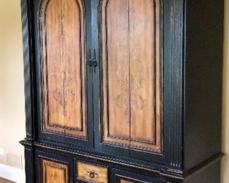 Walter E Smith Cabinet Hutch
67w x 27.5d x 105”h
Glass inserts also available for bottom cabinet doors.   
Top doors open and push back into sides