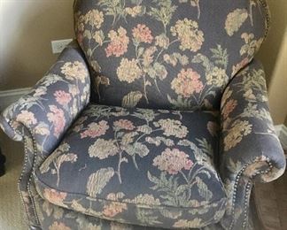 Henredon Brown Floral Upholstered Arm Chair w/ Grommets