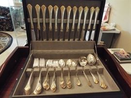 Lunt "Golden Regency Shell" Sterling Silver flatware, service for 12 plus 7 serving pieces and box