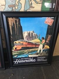 Vintage framed train posters