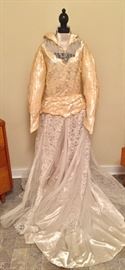 Vintage handmade wedding dress with antique lace